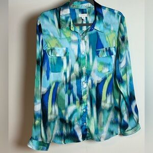 Chico's‎ Vibrant Blue and Green Button Down Shirt